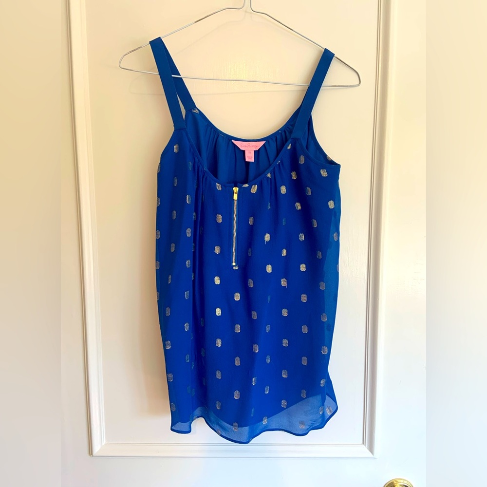 LILY PULITZER Blue & Gold Blouse with Zipper